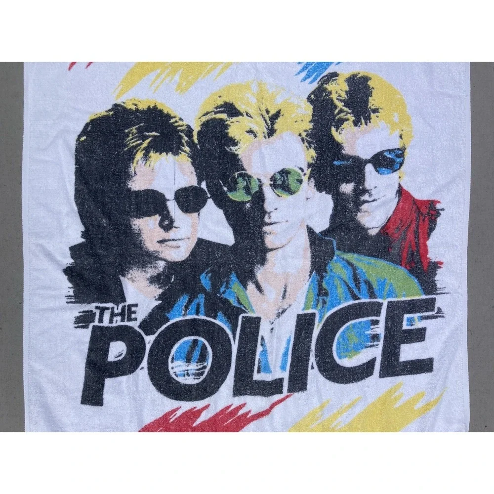 Vintage cotton printed beach towel The Police Synchronicity 1980s R A Briggs